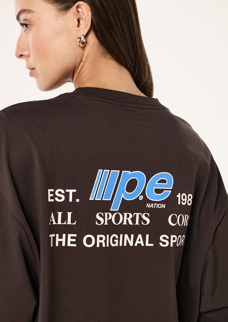GLIDE OVERSIZED TEE IN COFFEE BY P.E NATION, WOMEN'S ATHLEISURE OVERSIZED TEE