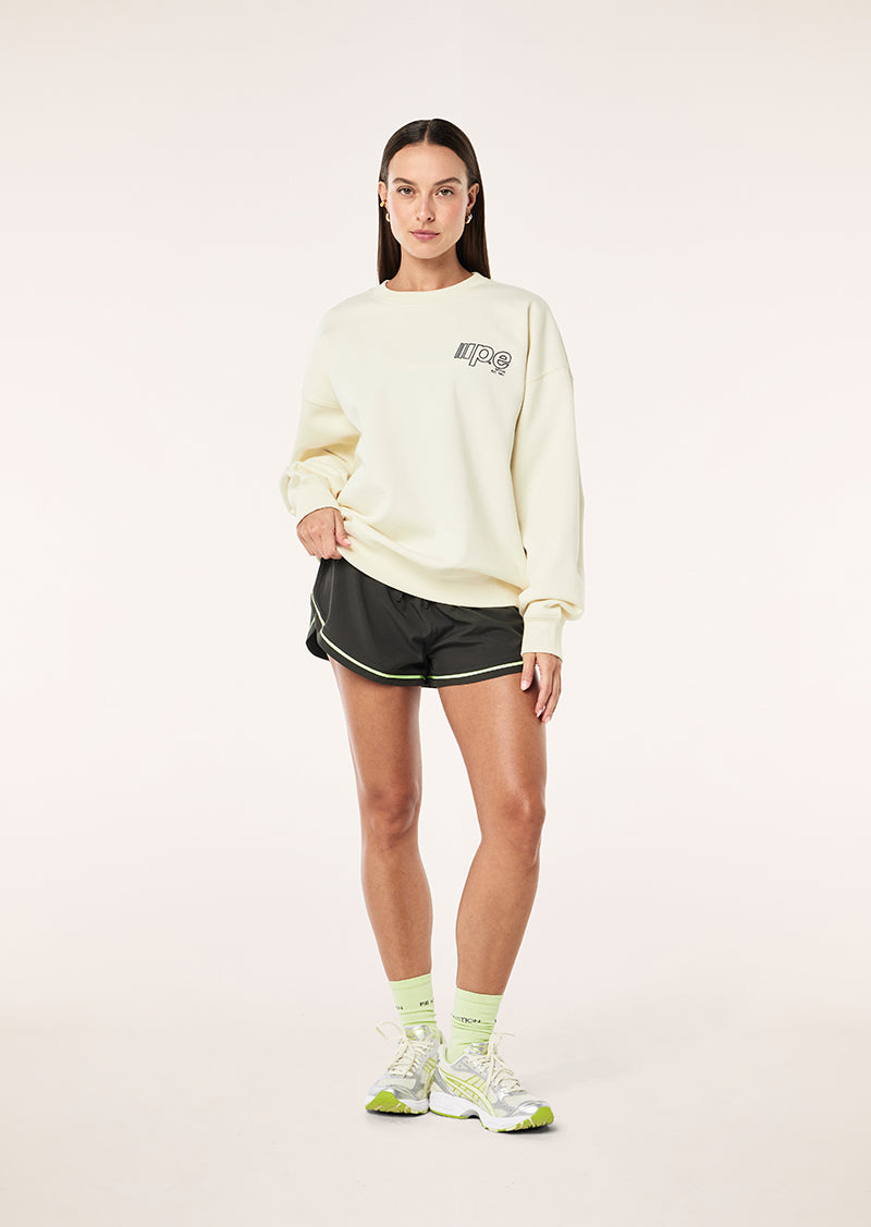 GLIDE SWEAT IN WHISPER WHITE BY P.E NATION, WOMEN'S ATHLEISURE SWEATSHIRTS