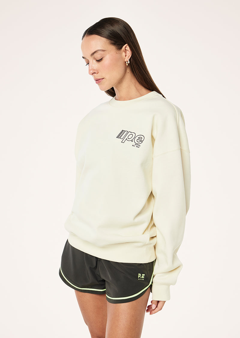 GLIDE SWEAT IN WHISPER WHITE BY P.E NATION, WOMEN'S ATHLEISURE SWEATSHIRTS