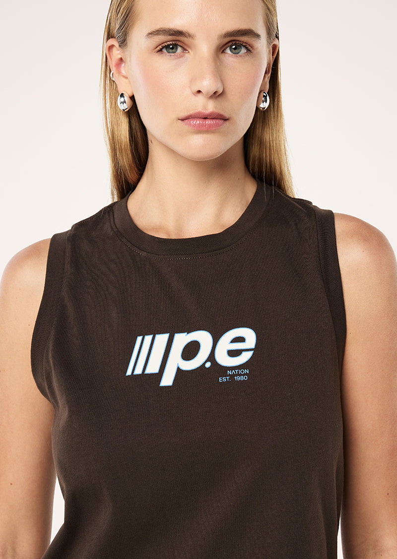 GLIDE TANK IN COFFEE BY P.E NATION, WOMEN'S ATHLEISURE TANKS