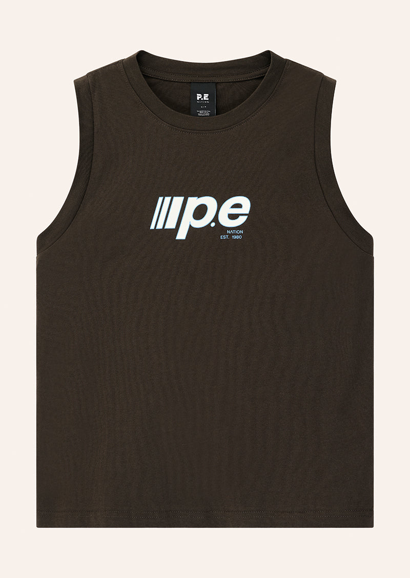 GLIDE TANK IN COFFEE BY P.E NATION, WOMEN'S ATHLEISURE TANKS