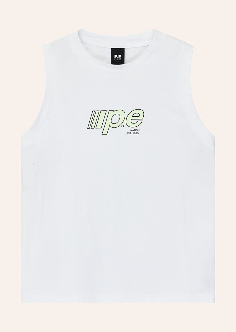 GLIDE TANK IN WHITE BY P.E NATION, WOMEN'S ATHLEISURE TANKS