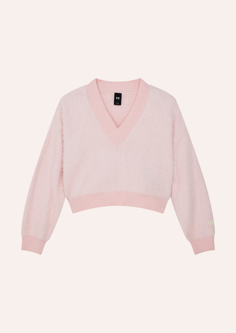 GREENPOINT V NECK KNIT IN CHALK PINK BY P.E NATION, WOMENS KNITWEAR SWEAT PINK