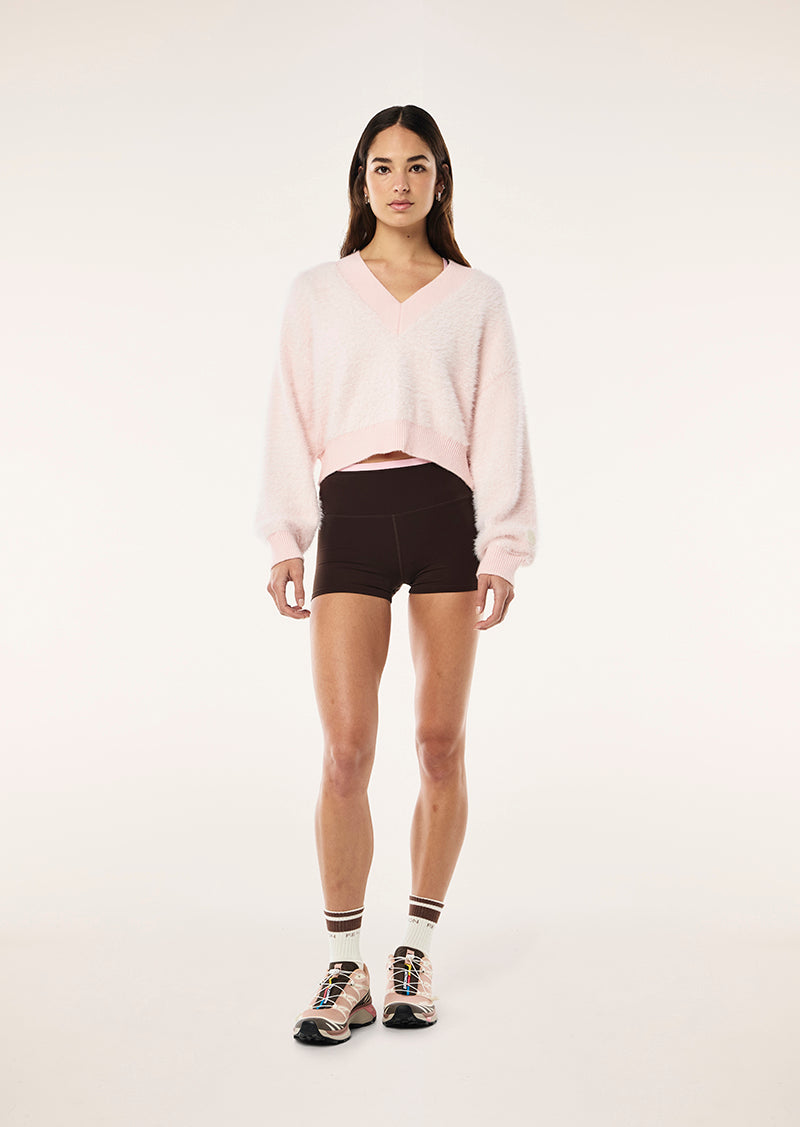 GREENPOINT V NECK KNIT IN CHALK PINK BY P.E NATION, WOMENS KNITWEAR SWEAT PINK