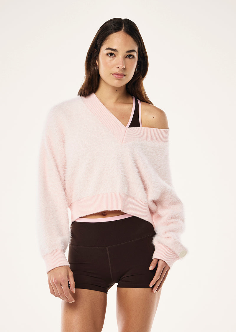 GREENPOINT V NECK KNIT IN CHALK PINK BY P.E NATION