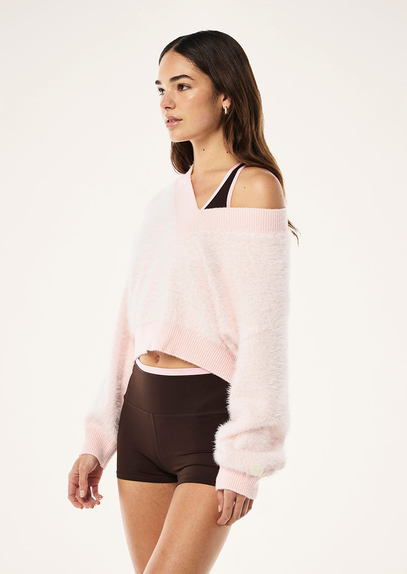 GREENPOINT V NECK KNIT IN CHALK PINK BY P.E NATION, WOMENS KNITWEAR SWEAT PINK