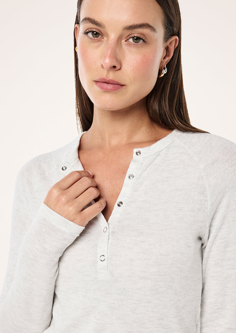 HAVEN LONG SLEEVE TOP IN SNOW MARLE BY P.E NATION, WOMEN'S ATHLEISURE HENLEY TOPS