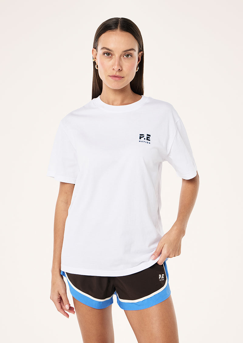 HEADS UP 2.0 TEE IN OPTIC WHITE BY P.E NATION, WOMEN'S ATHLEISURE TEES