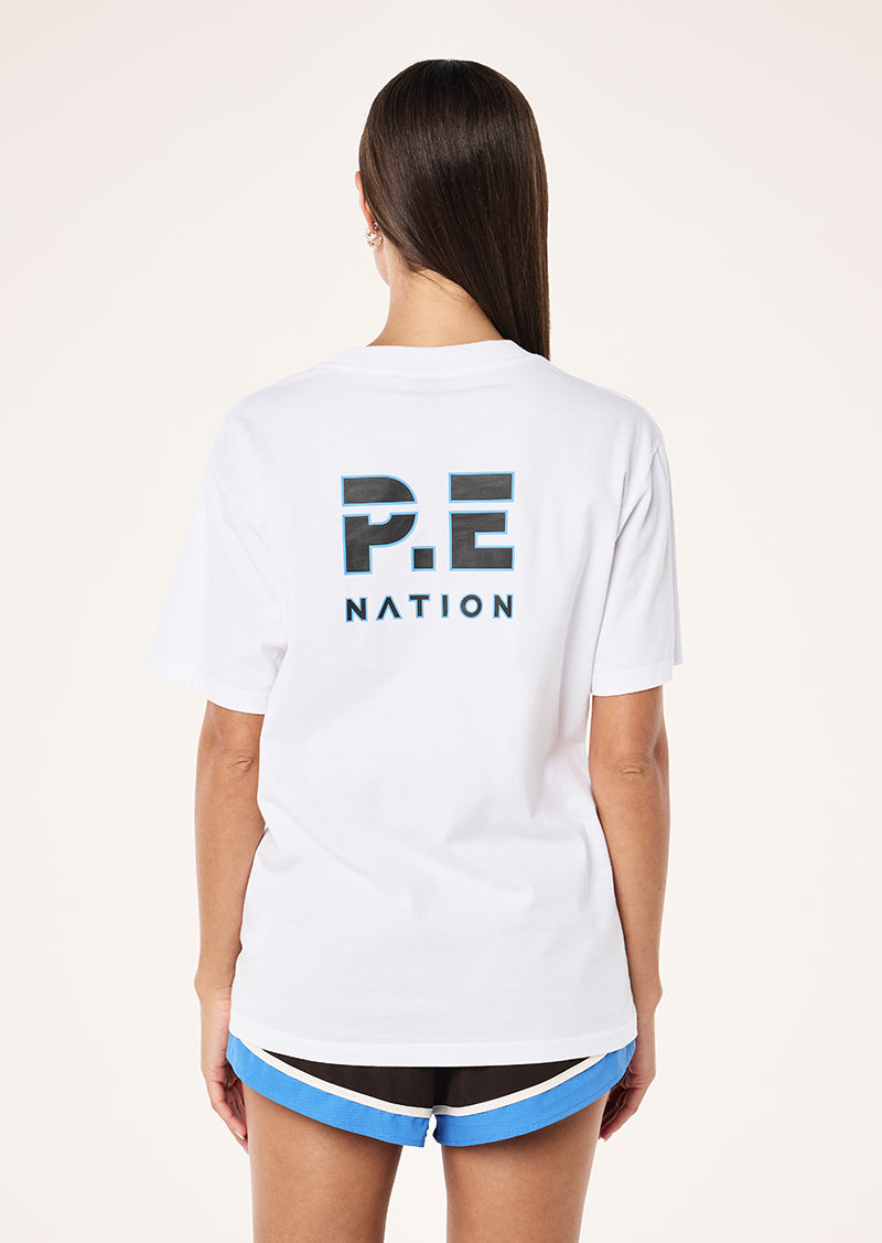 HEADS UP 2.0 TEE IN OPTIC WHITE BY P.E NATION, WOMEN'S ATHLEISURE TEES