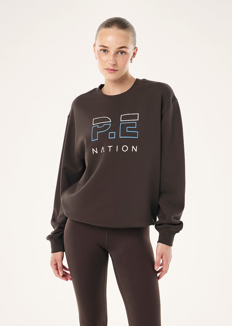 HEADS UP SWEAT IN COFFEE & MARINA BLUE