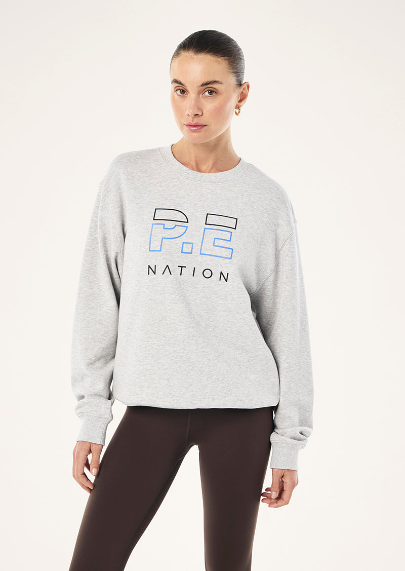 HEADS UP SWEAT IN GREY MARLE & MARINA BLUE