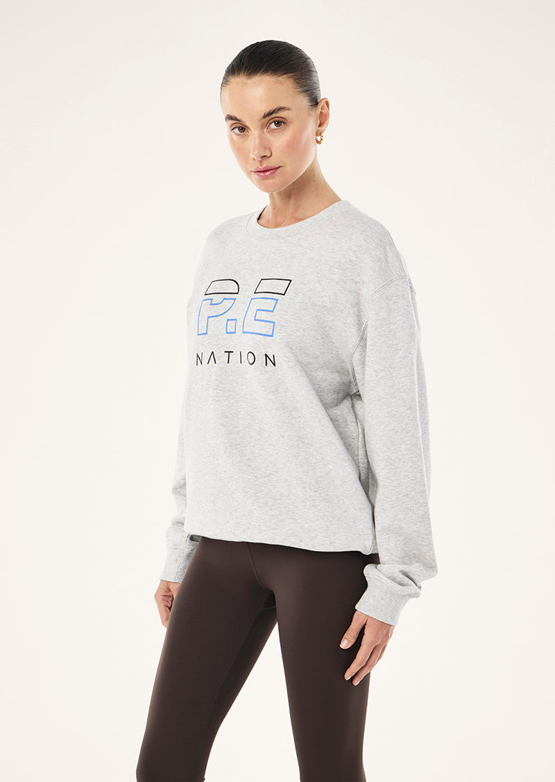 HEADS UP SWEAT IN GREY MARLE & MARINA BLUE