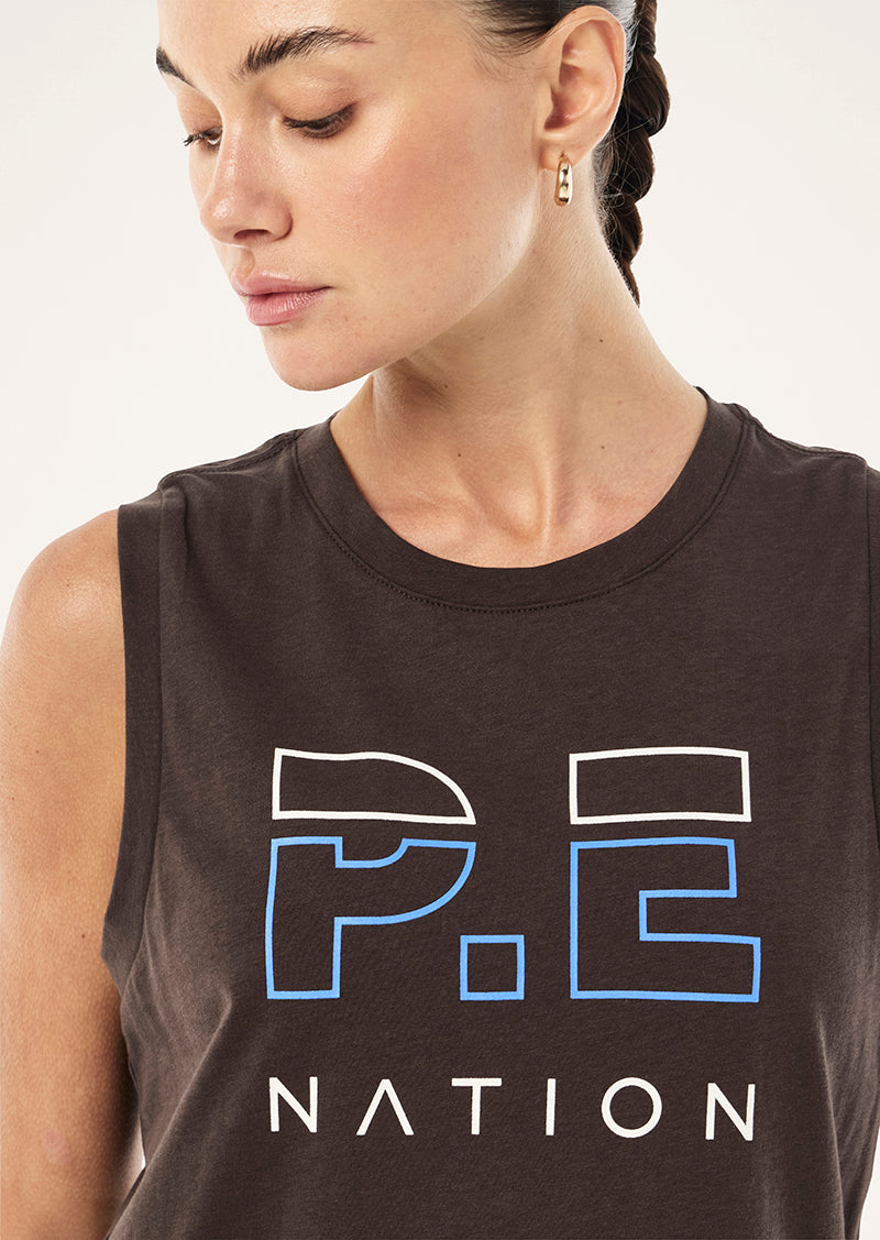 HEADS UP TANK IN COFFEE & MARINA BLUE