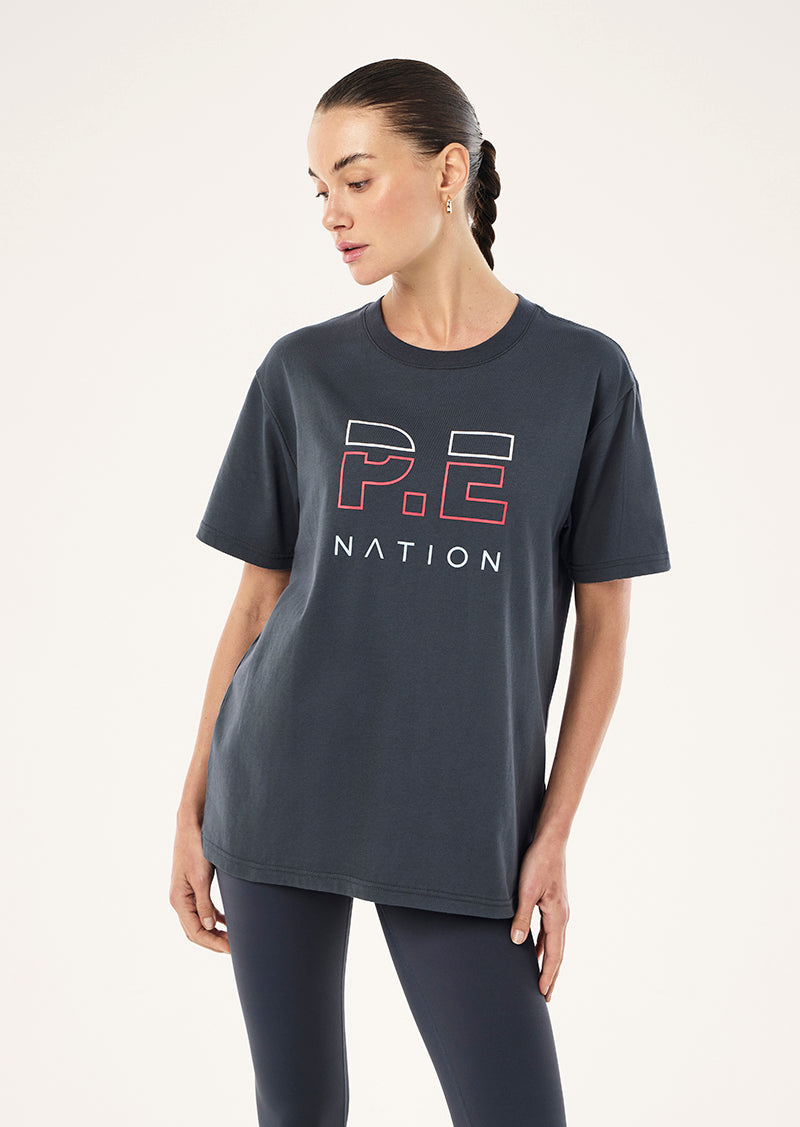 HEADS UP TEE IN MARINE BLUE & STRAWBERRY