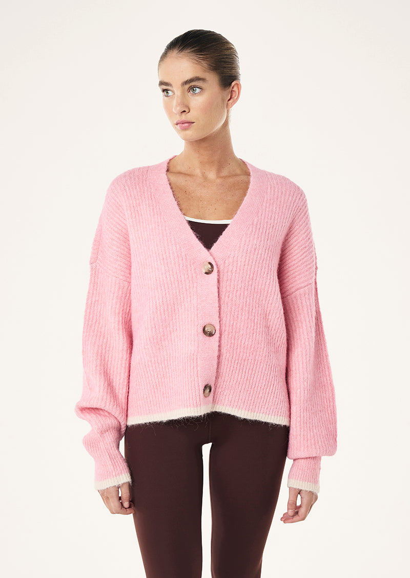 1m ファッション andequal fringe design gritter knit pink