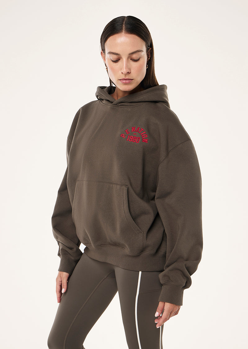 INBOUND HOODIE IN MAJOR BROWN BY P.E NATION, WOMEN'S ATHLEISURE HOODIES