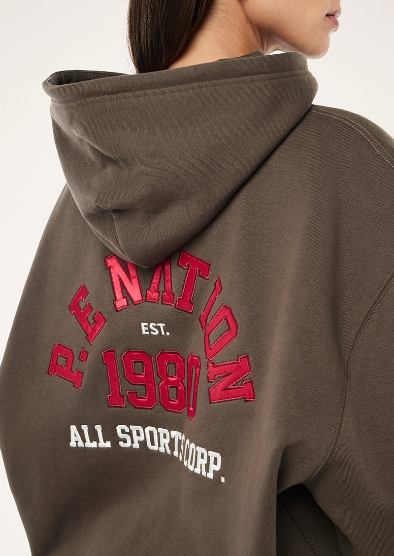 INBOUND HOODIE IN MAJOR BROWN BY P.E NATION, WOMEN'S ATHLEISURE HOODIES