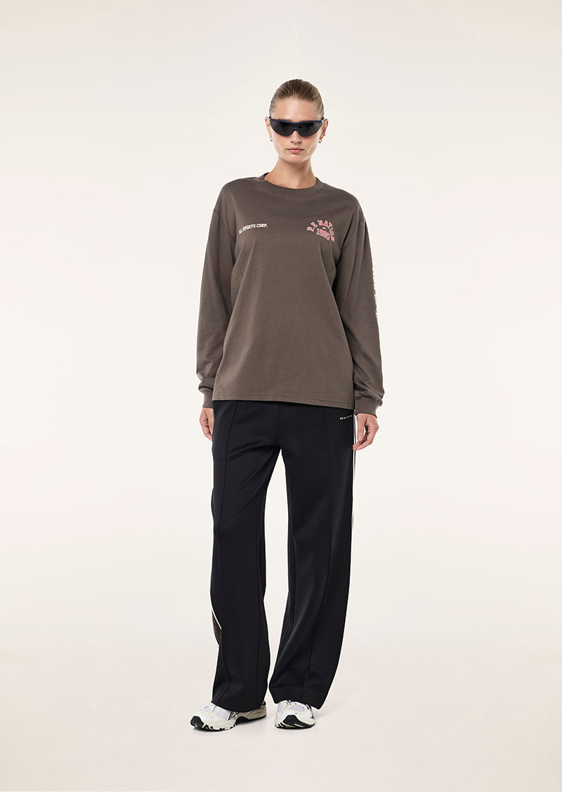 INBOUND LONG SLEEVE TEE IN MAJOR BROWN BY P.E NATION, WOMEN'S ATHLEISURE LONG SLEEVE TEES