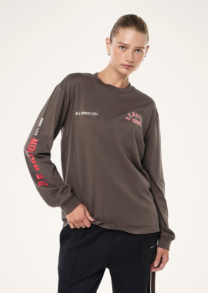 INBOUND LONG SLEEVE TEE IN MAJOR BROWN BY P.E NATION