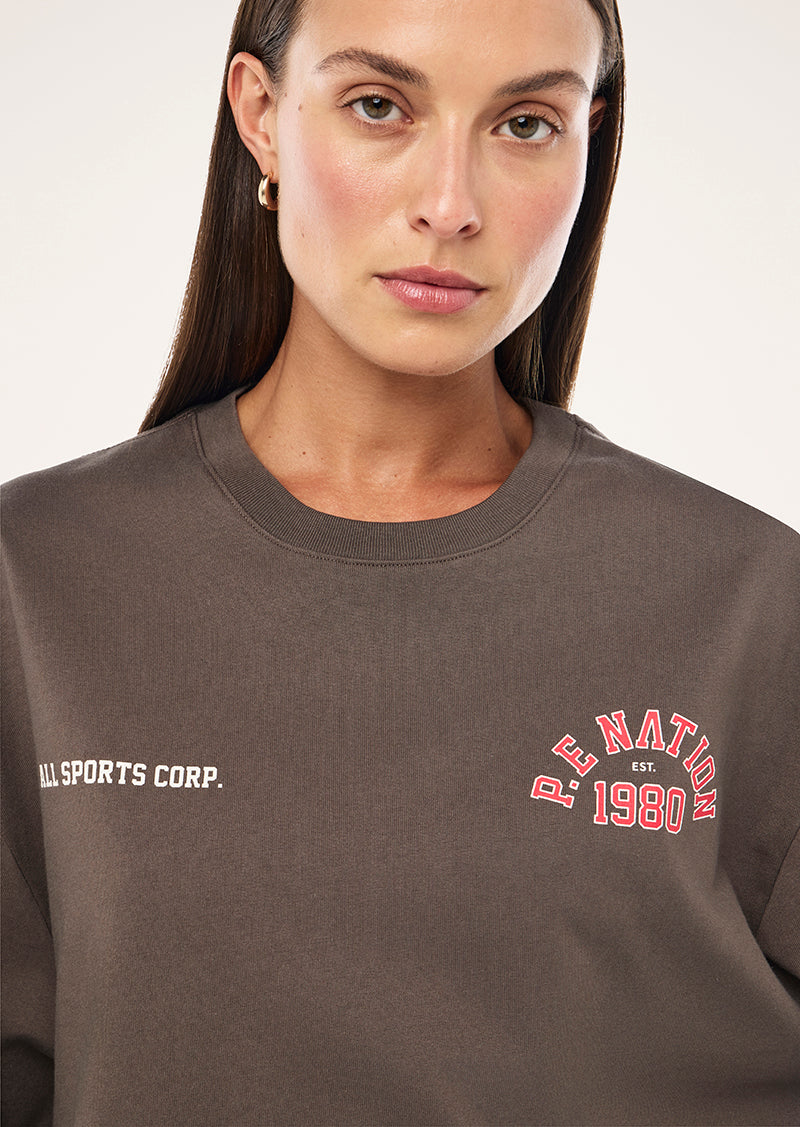 INBOUND TEE IN MAJOR BROWN BY P.E NATION, WOMEN'S ATHLEISURE TEES