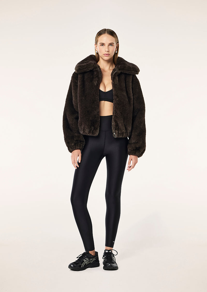 IVESS JACKET IN COFFEE BY P.E NATION, WOMEN'S ATHLEISURE FUR JACKETS