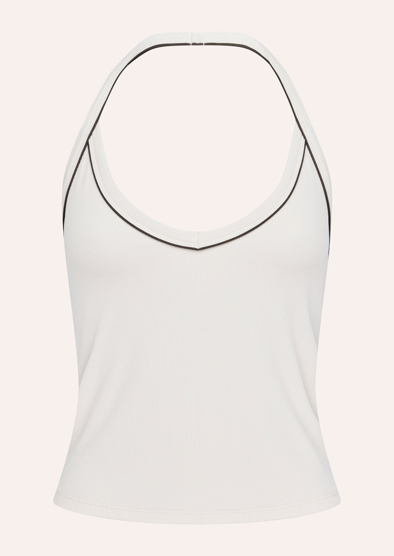 LAYBACK HALTER TANK IN WHISPER WHITE BY P.E NATION, WOMEN'S ATHLEISURE TANKS