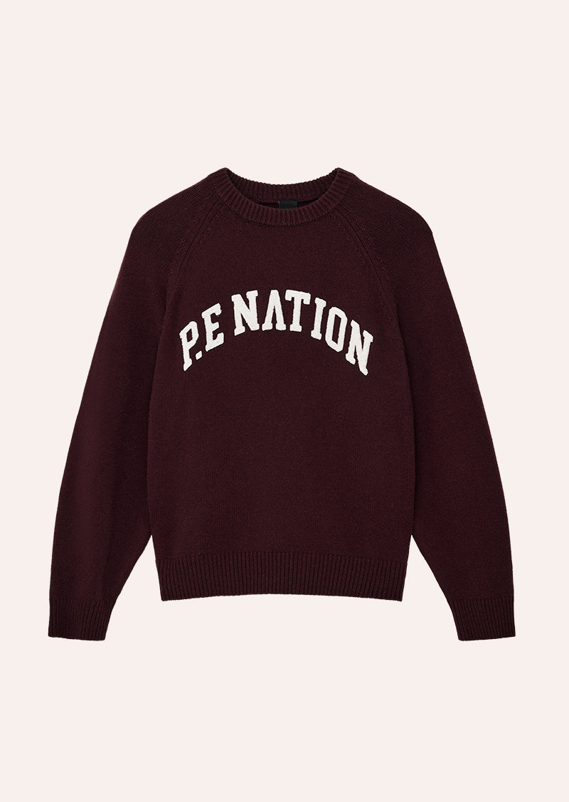 Legacy Knit Crew in Mahogany & Whisper White, Women's Athleisure Knit Jumper