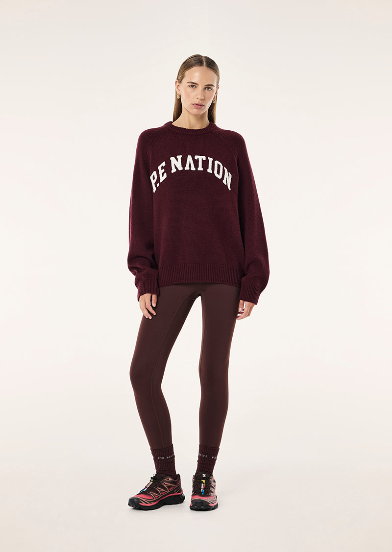 Legacy Knit Crew in Mahogany & Whisper White, Women's Athleisure Knit Jumper