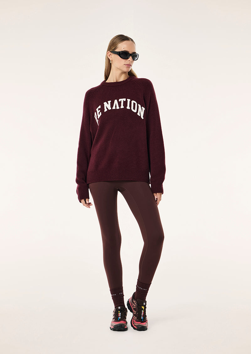 Legacy Knit Crew in Mahogany & Whisper White, Women's Athleisure Knit Jumper