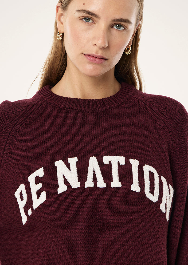 Legacy Knit Crew in Mahogany & Whisper White, Women's Athleisure Knit Jumper
