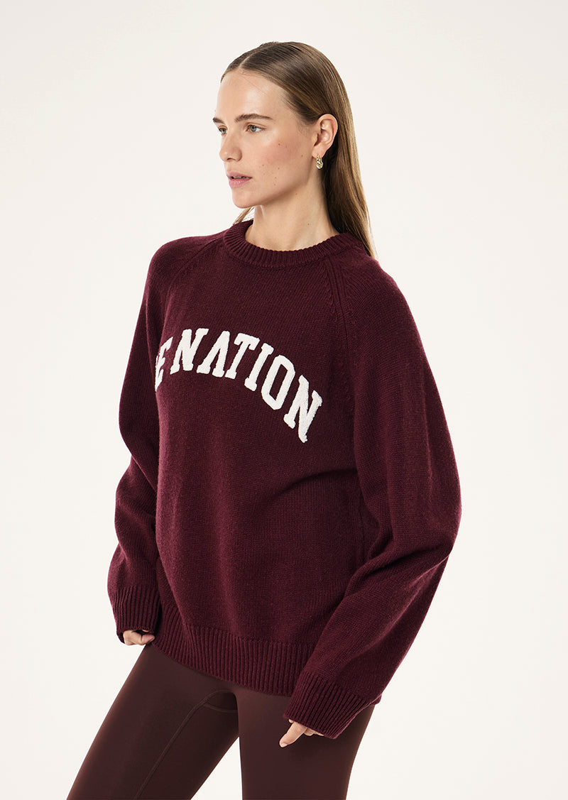 Legacy Knit Crew in Mahogany & Whisper White, Women's Athleisure Knit Jumper