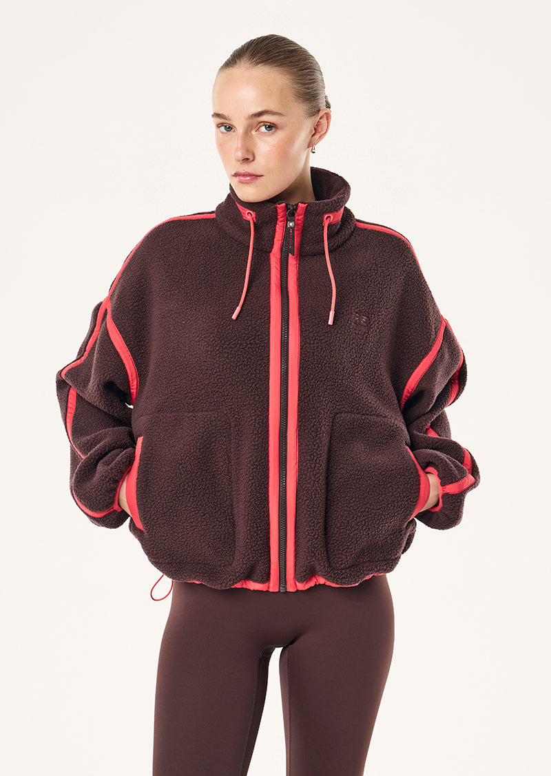 LENNON SHERPA JACKET IN DARK PLUM & STRAWBERRY BY P.E NATION, WOMEN'S ATHLEISURE SHERPA JACKETS
