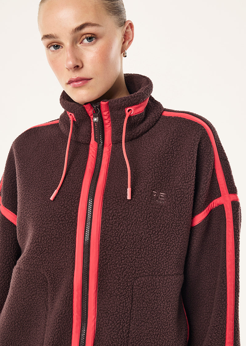 LENNON SHERPA JACKET IN DARK PLUM & STRAWBERRY BY P.E NATION, WOMEN'S ATHLEISURE SHERPA JACKETS