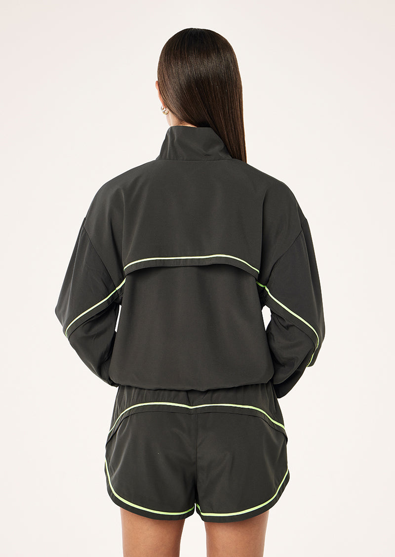 LINEAR JACKET IN CAVIAR & WASHED LIME BY P.E NATION, WOMEN'S ATHLEISURE RUNNING JACKETS