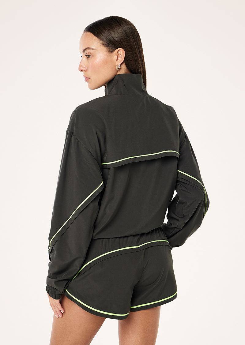 LINEAR JACKET IN CAVIAR & WASHED LIME BY P.E NATION, WOMEN'S ATHLEISURE RUNNING JACKETS