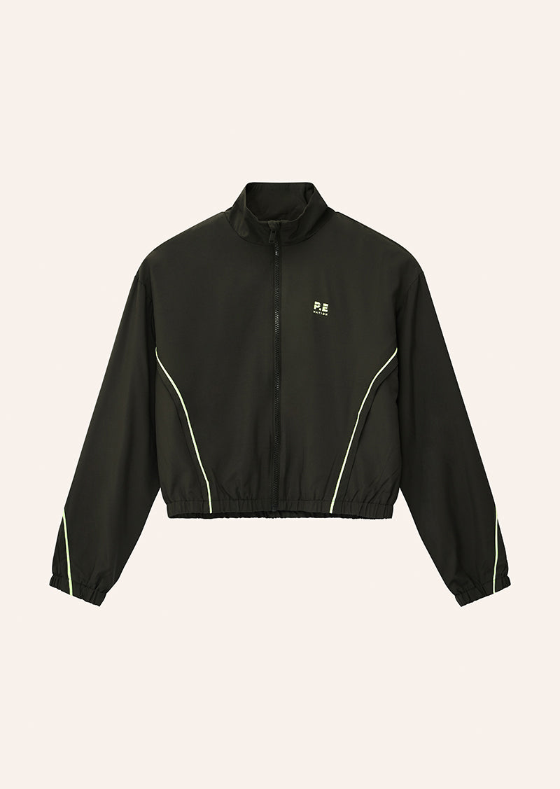 LINEAR JACKET IN CAVIAR & WASHED LIME BY P.E NATION, WOMEN'S ATHLEISURE RUNNING JACKETS