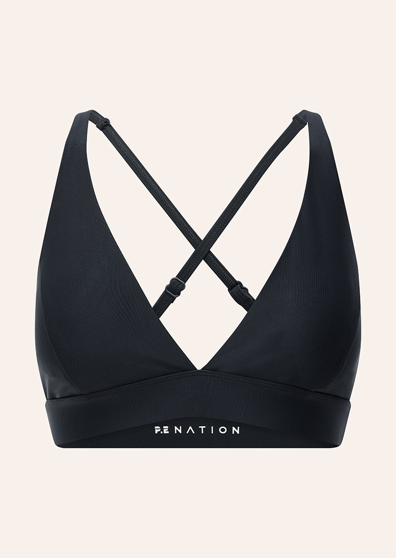 LUMEN SPORTS BRA IN MARINE BLUE SHINE BY P.E NATION, WOMEN'S ATHLEISURE SPORTS BRA