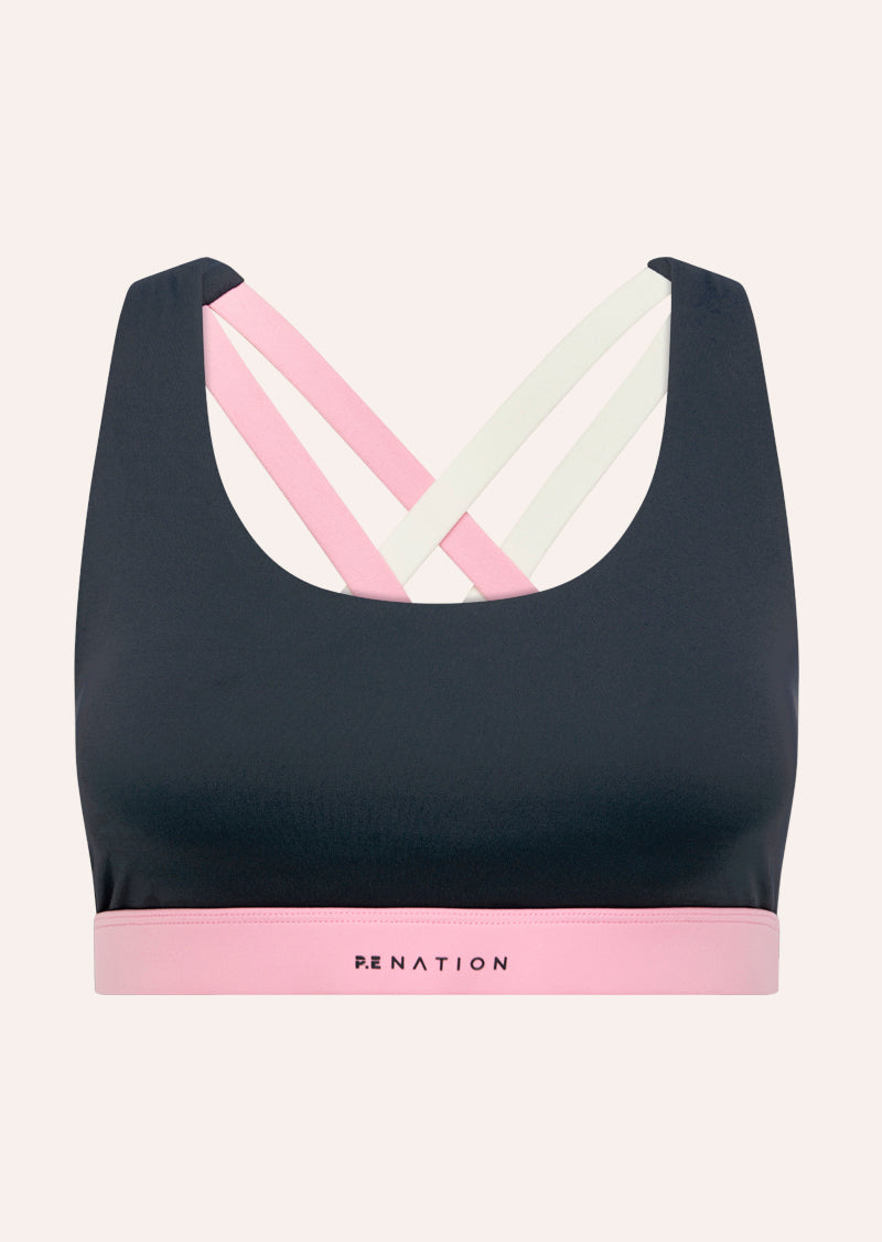 LUMIFY SPORTS BRA IN MARINE BLUE BY P.E NATION, WOMEN'S ATHLEISURE SPORTS BRA