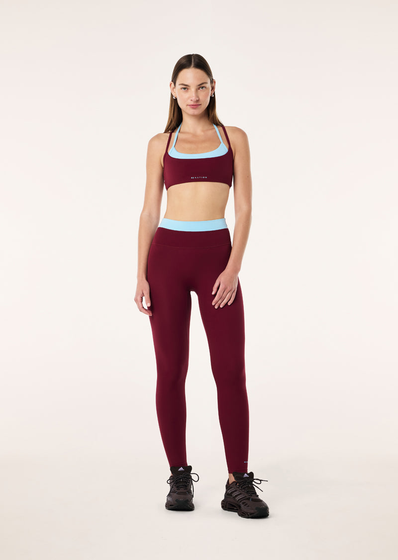LUMINA FULL LENGTH LEGGING IN BURGUNDY & SKY BLUE