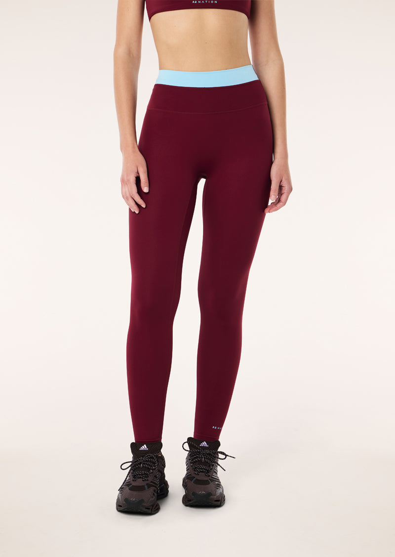 LUMINA FULL LENGTH LEGGING IN BURGUNDY & SKY BLUE
