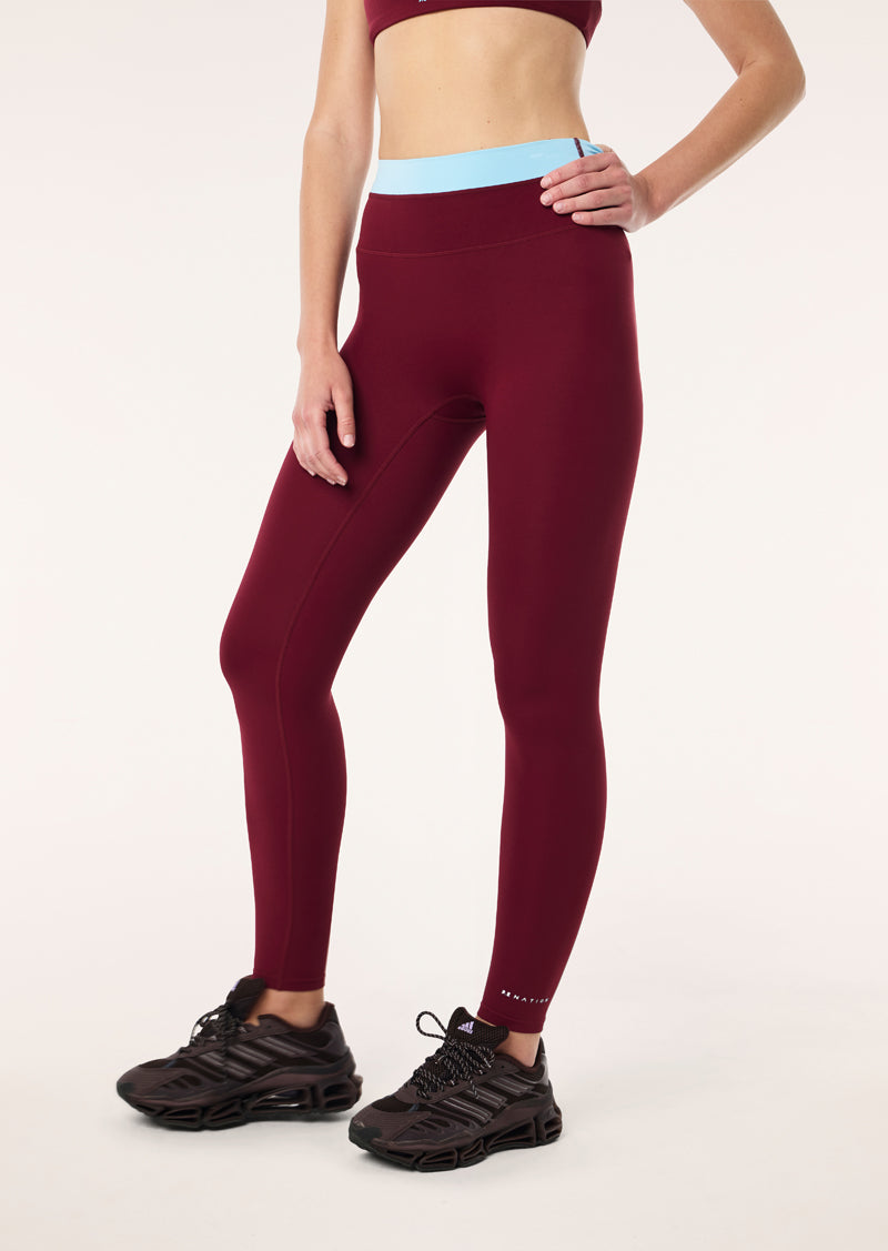 LUMINA FULL LENGTH LEGGING IN BURGUNDY & SKY BLUE