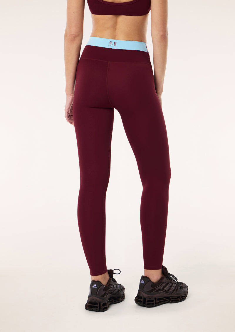 LUMINA FULL LENGTH LEGGING IN BURGUNDY & SKY BLUE