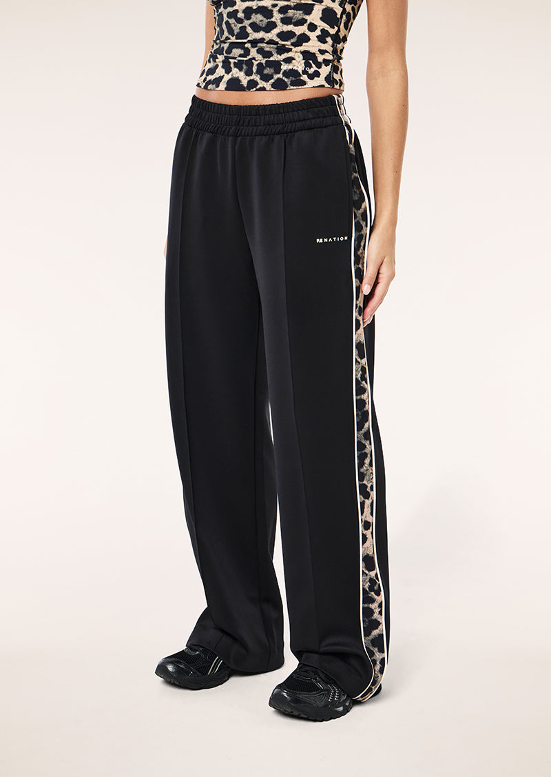 Man Down Trackpant in Black & Leopard by P.E Nation, Women's Athleisure Trackpants