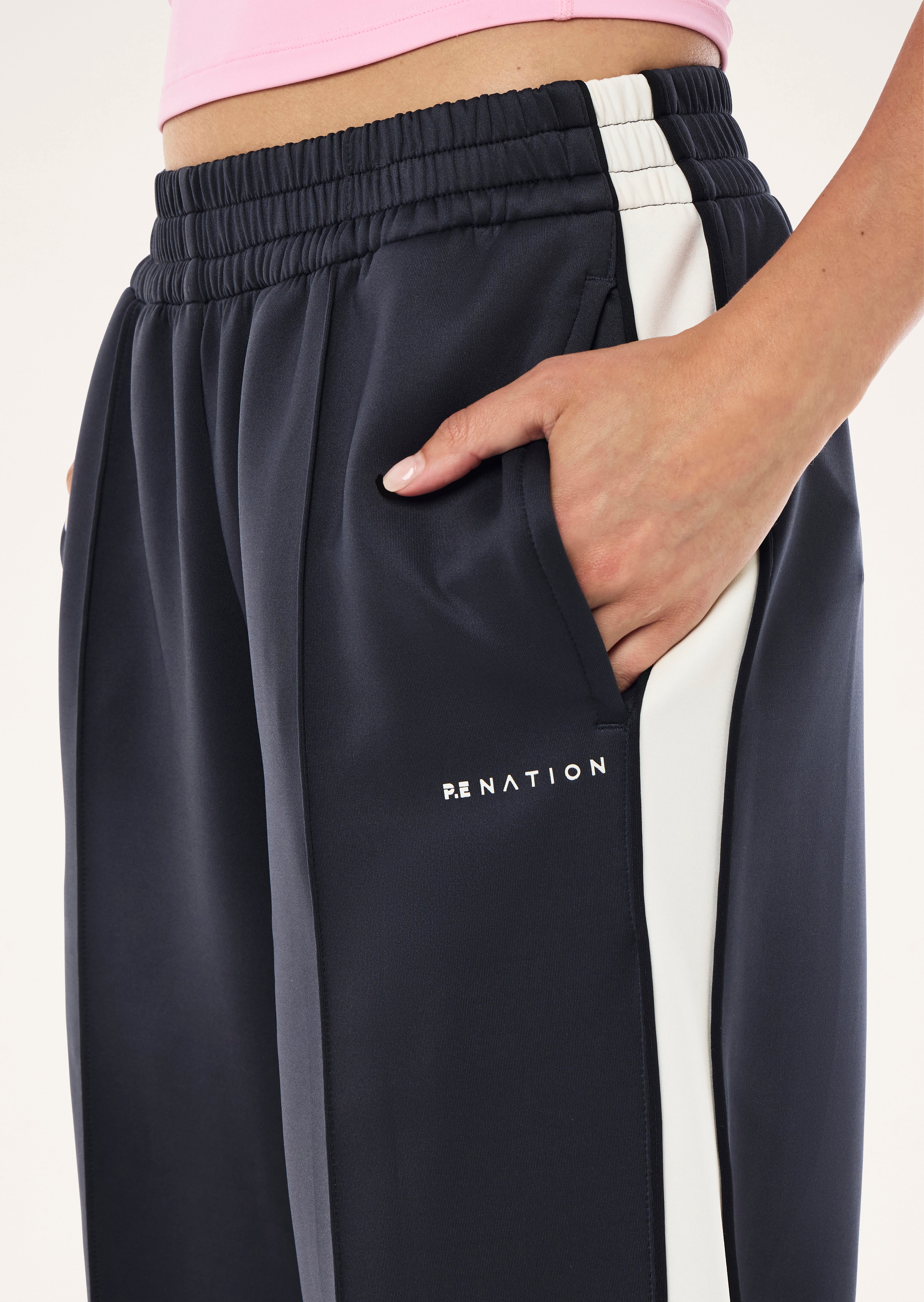 MAN DOWN TRACKPANT IN MARINE BLUE AND WHISPER WHITE BY P.E NATION, WOMEN'S ATHLEISURE TRACK PANTS