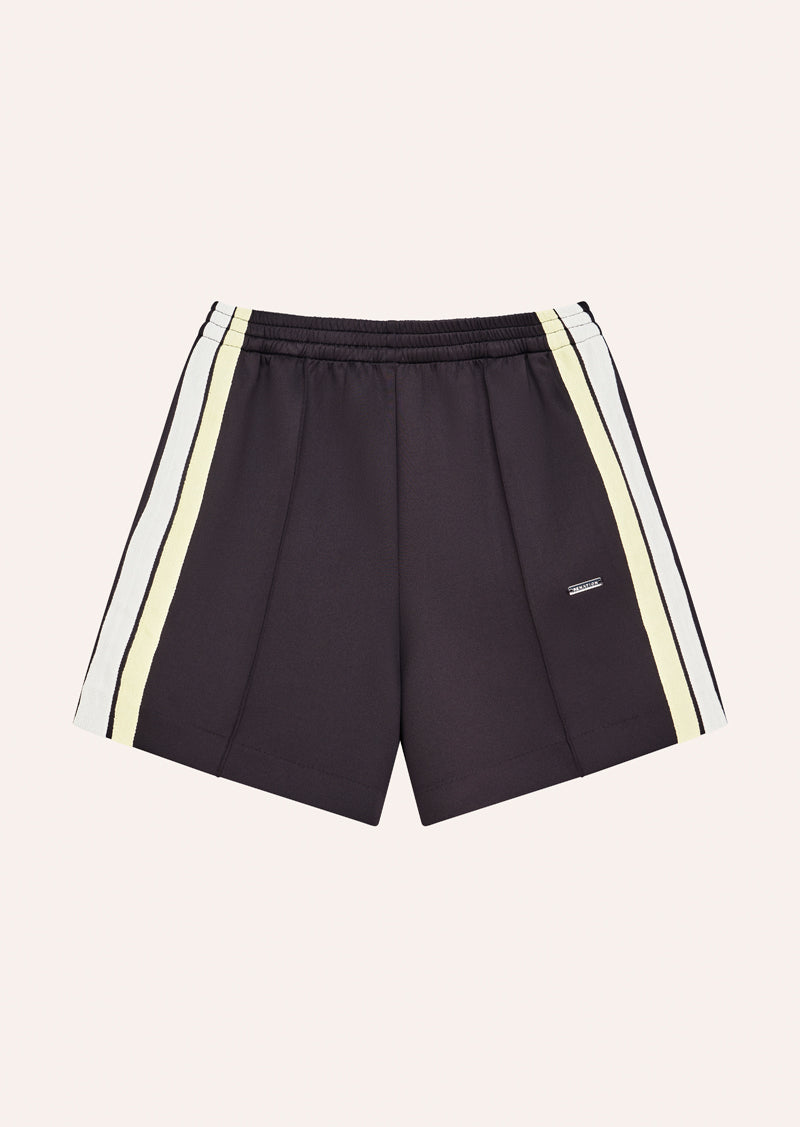 MAN DOWN TRACK SHORT IN BLACK BEAN BY P.E NATION, WOMEN'S ATHLEISURE SHORTS
