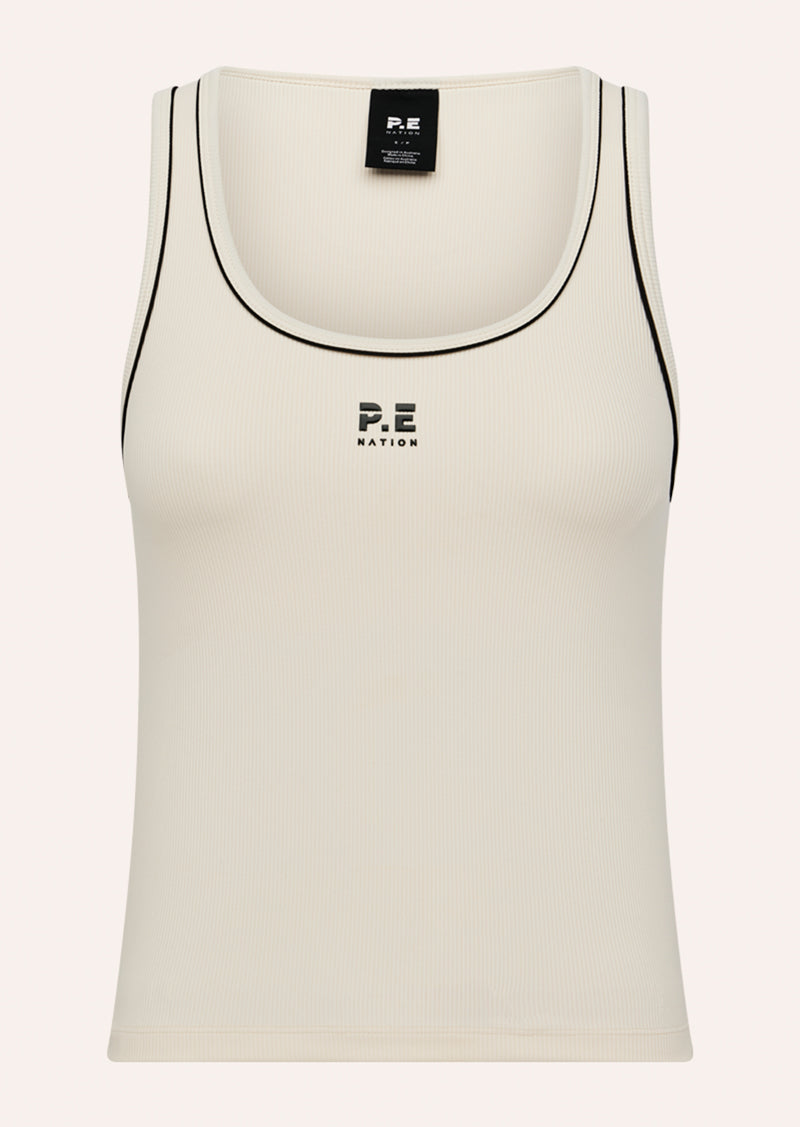 NEXUS RIB TANK IN WHISPER WHITE AND SMOKESTONE BY P.E NATION, WOMEN'S TANK TOPS