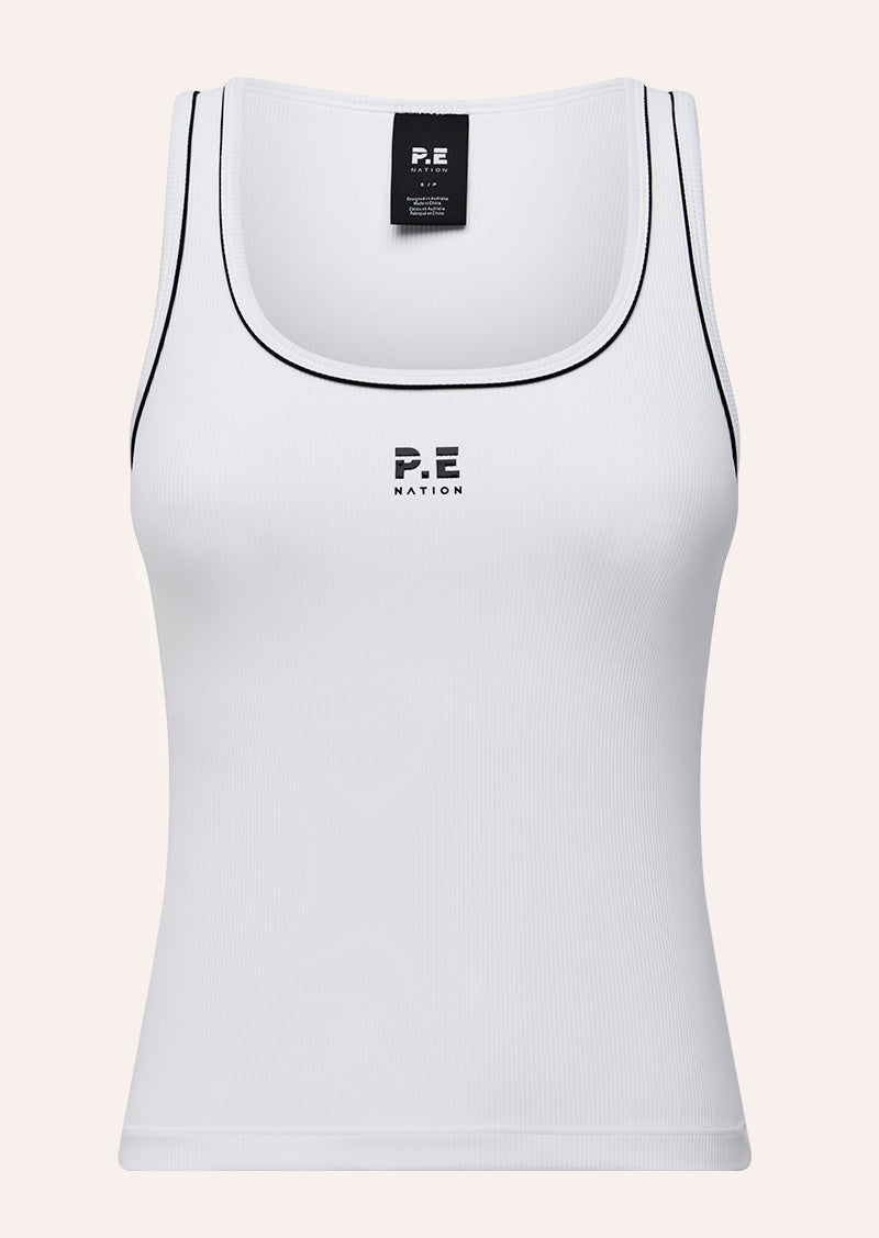 Nexus Rib Tank in White & Black by P.E Nation, Women's Athleisure Tanks