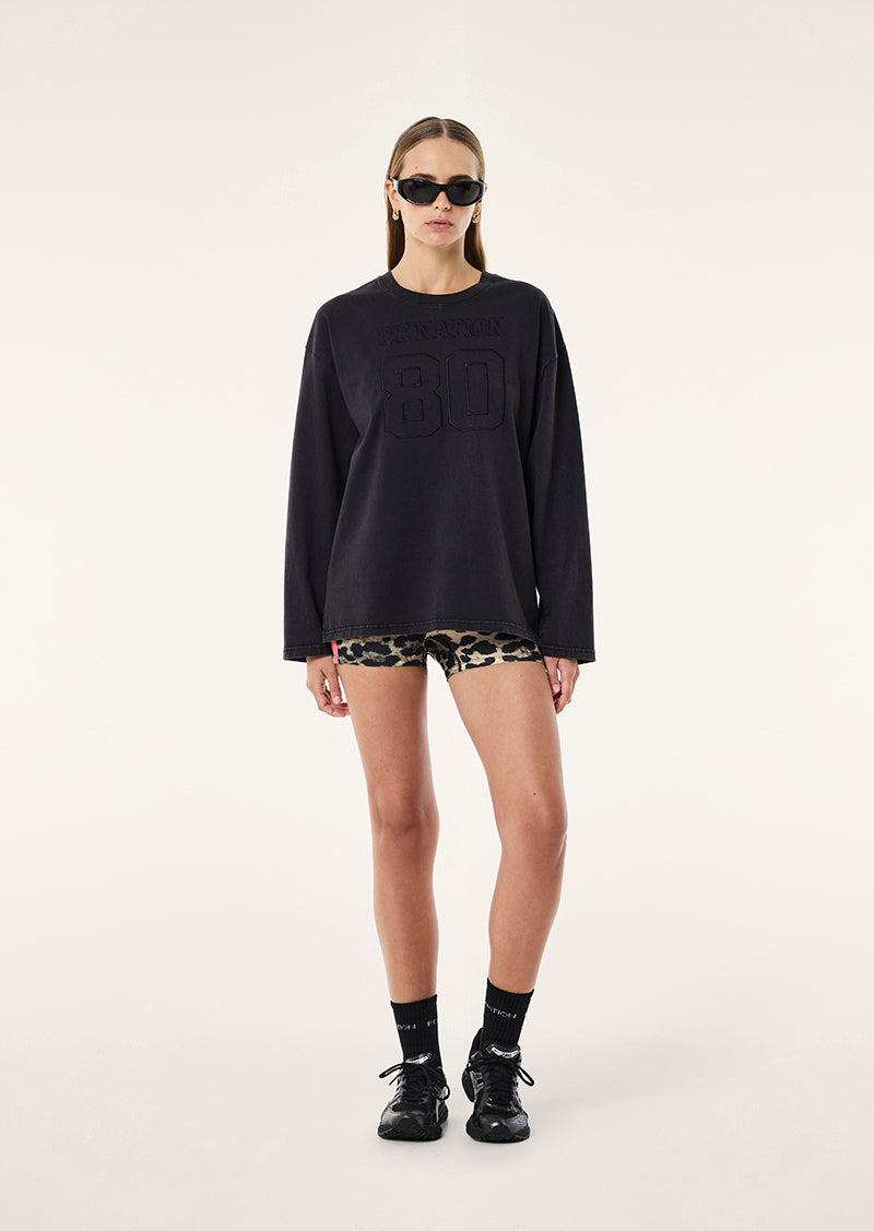 Oversized Long Sleeve Tee in Washed Black by P.E Nation, Women's Athleisure Oversized Tee