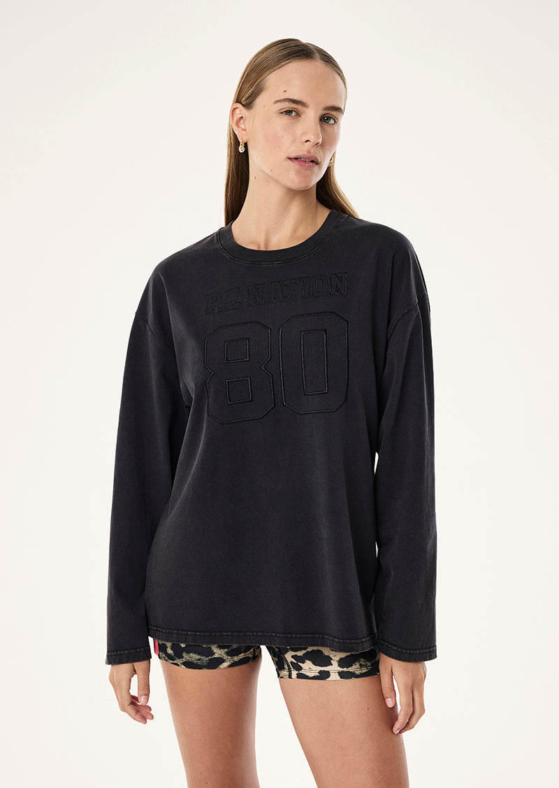 Oversized Long Sleeve Tee in Washed Black by P.E Nation