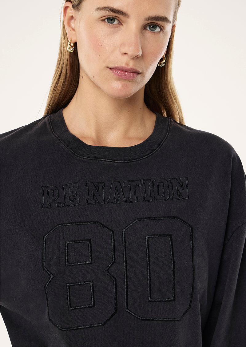 Oversized Long Sleeve Tee in Washed Black by P.E Nation, Women's Athleisure Oversized Tee